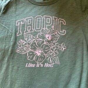 Old Navy Green Tee with Pink Floral Design
